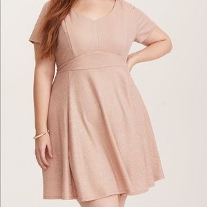 Torrid Pink & Gold Textured Knit Skater Dress